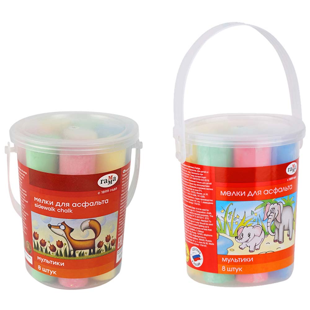 мел цветной для асфальта "мультики" 8шт.5цв. (пл.ведро) Мел цветной для асфальта "мультики" 8шт.5цв. (пл.ведро)