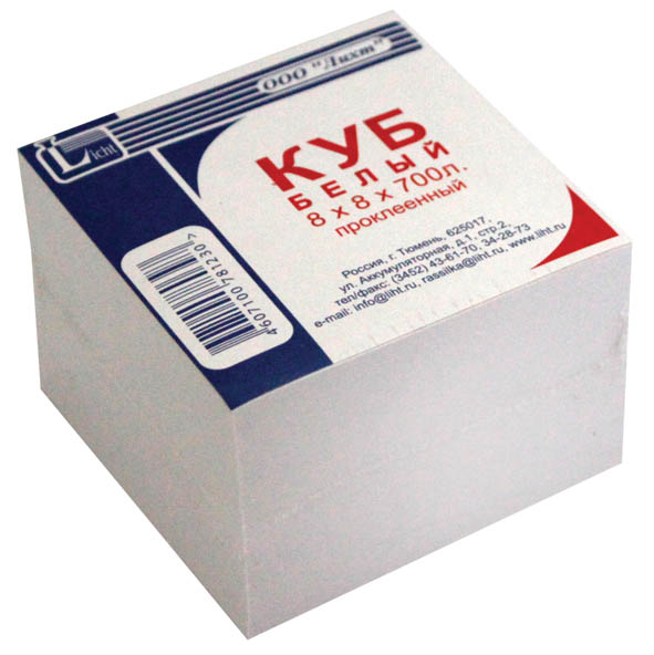 бумага для заметок белая 80х80х70мм 700л. "лихт" прокл.край Бумага для заметок белая 80х80х70мм 700л. "лихт" прокл.край