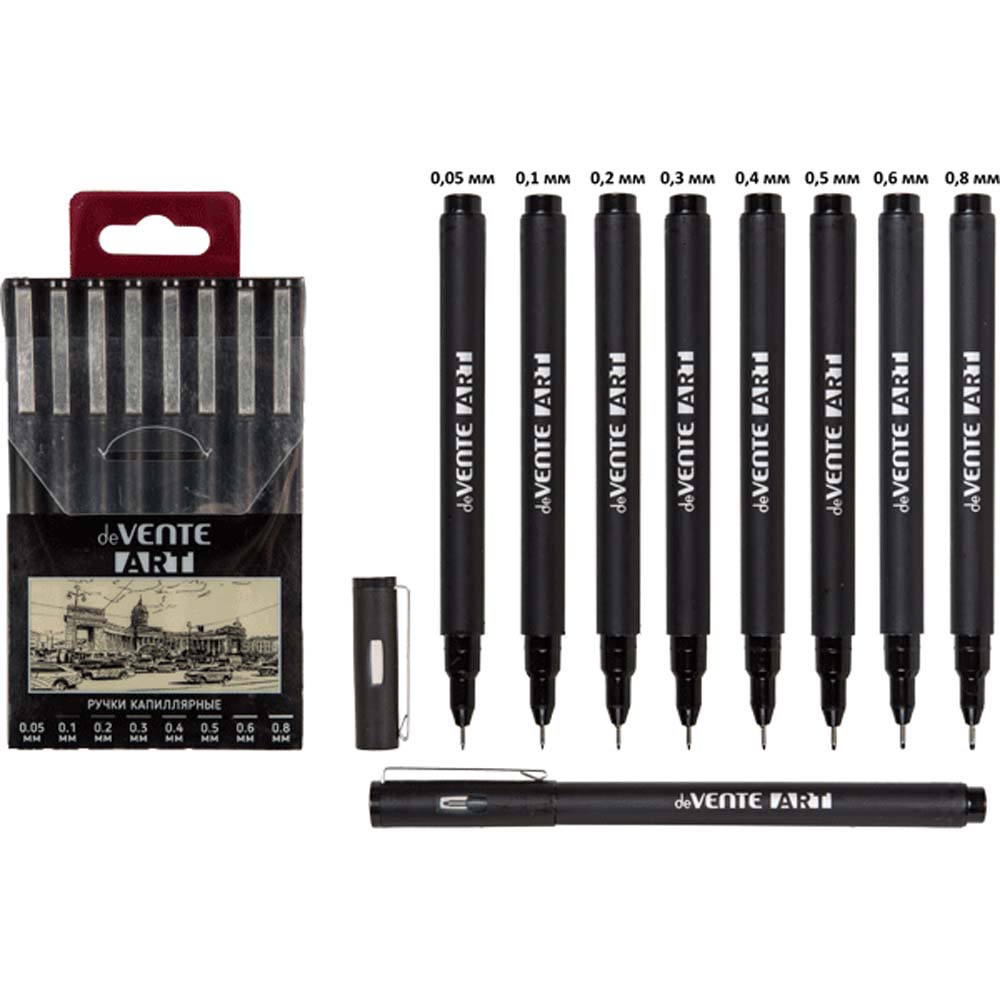 набор линеров devente "art" 0,05/0,1/0,2/0,3/0,4/0,5/0,6/0,8 8шт. чёрные разовые Набор линеров devente "art" 0,05/0,1/0,2/0,3/0,4/0,5/0,6/0,8 8шт. чёрные разовые