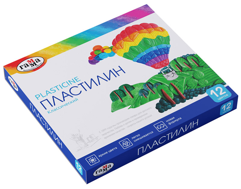 пластилин гамма "классический" 12цв.240г,стек Пластилин гамма "классический" 12цв.240г,стек