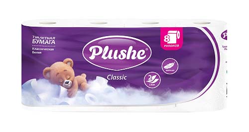 бумага туалетная "plushe" "classic" 2 сл.,8 рул.,18м.,белая Бумага туалетная "plushe" "classic" 2 сл.,8 рул.,18м.,белая