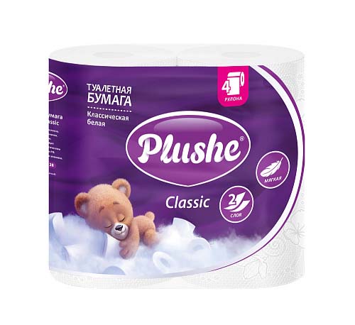 бумага туалетная "plushe" "classic" 2 сл.,4 рул.,18м.,белая Бумага туалетная "plushe" "classic" 2 сл.,4 рул.,18м.,белая