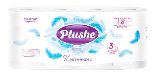 бумага туалетная "plushe" "deluxe light" 3 сл.,8 рул.,15м.,белая Бумага туалетная "plushe" "deluxe light" 3 сл.,8 рул.,15м.,белая