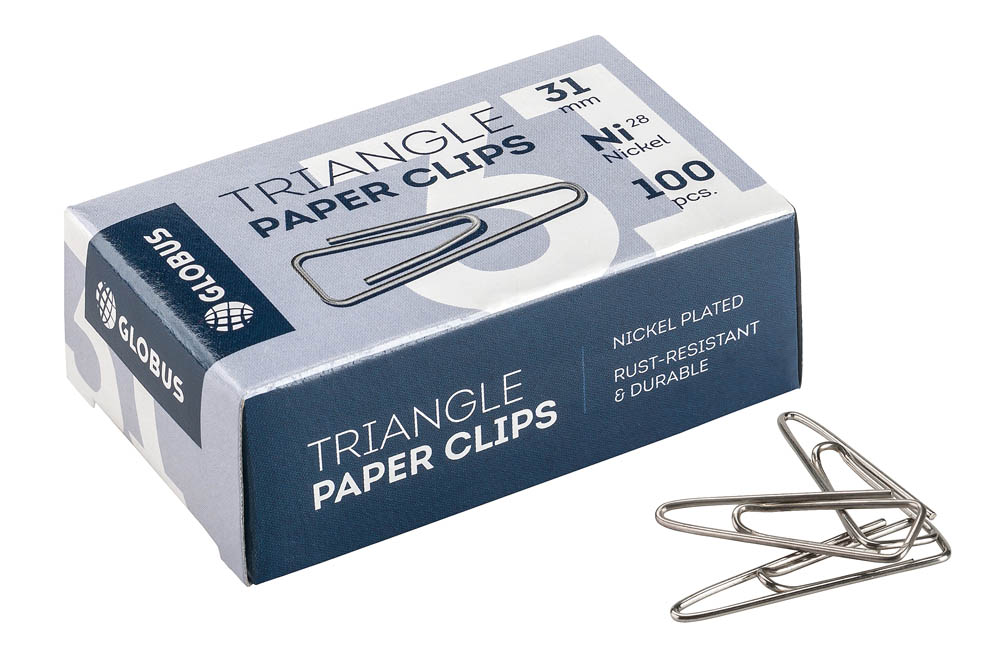 скрепки 31 мм 100шт. ник. треуг. "глобус" карт.упак. Скрепки 31 мм 100шт. ник. треуг. "глобус" карт.упак.