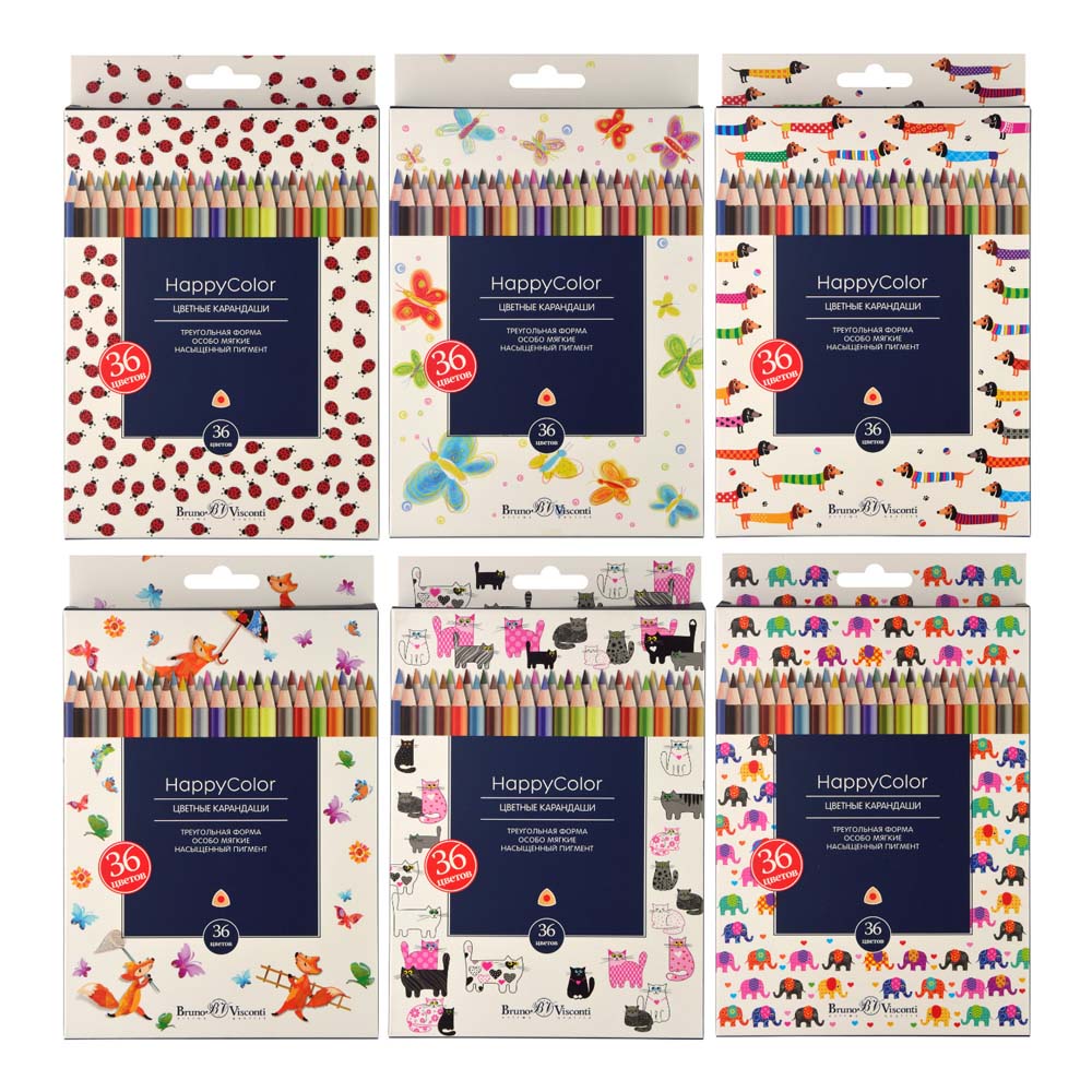 карандаши цветные "bruno visconti "happycolor" 36цв. трехгранные асс-т Карандаши цветные "bruno visconti "happycolor" 36цв. трехгранные асс-т