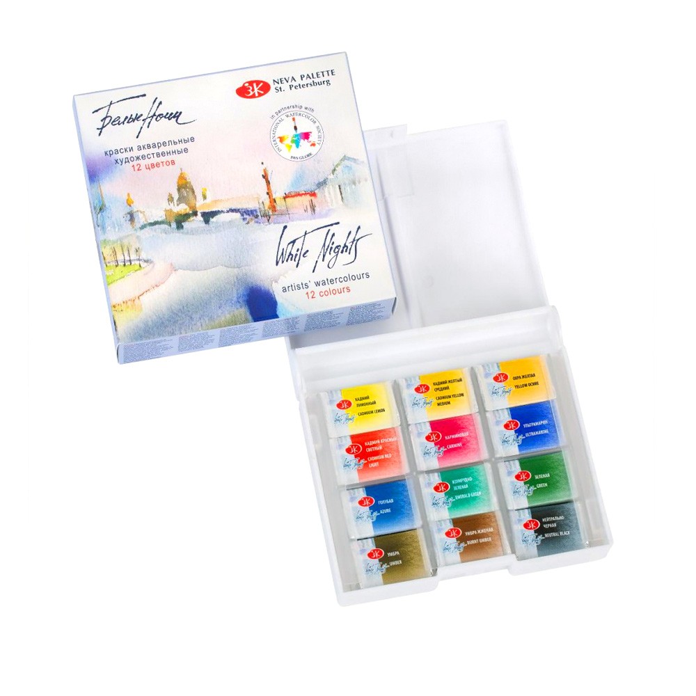 краски акв. художеств. "белые ночи" 12 цв.кюветы (пл/пенал) Краски акв. художеств. "белые ночи" 12 цв.кюветы (пл/пенал)