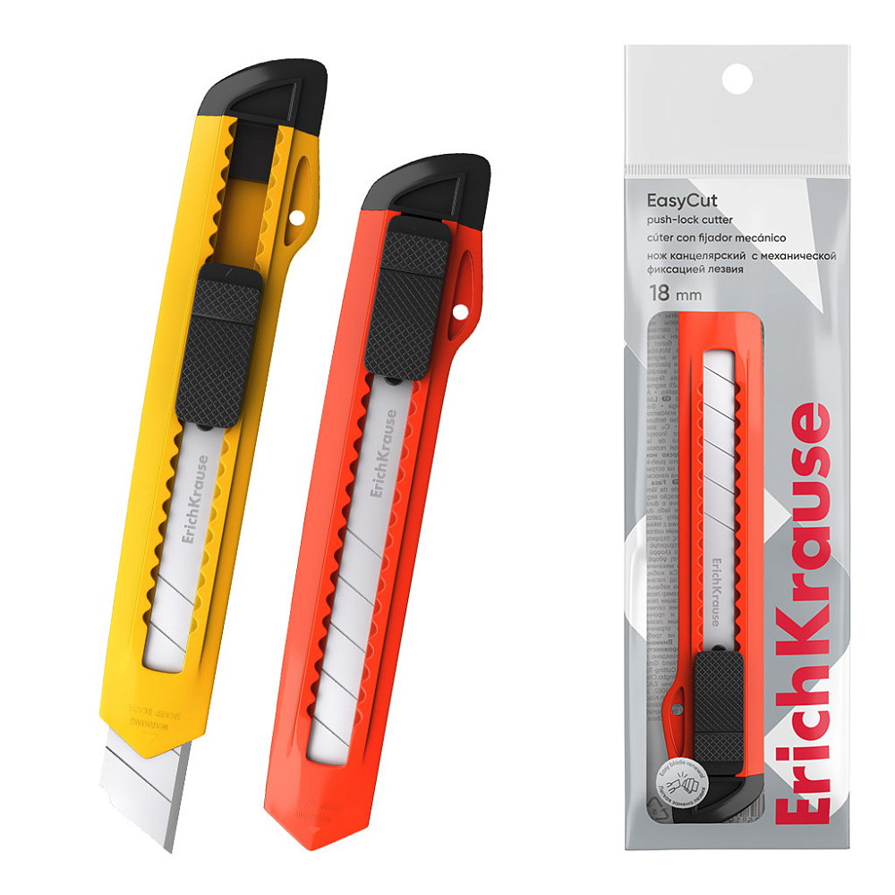 нож канцелярский с лезвием 18мм "erich кrause" ассорти Нож канцелярский с лезвием 18мм "erich кrause" ассорти