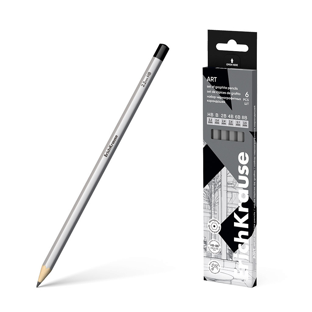 карандаши erich krause 6 шт. (hb,b,2b,4b,6b,8b) корп.сереб. Карандаши erich krause 6 шт. (hb,b,2b,4b,6b,8b) корп.сереб.