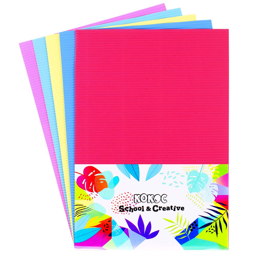 картон цветной а4 гофрированный 5л. 5цв. немелованный кокос Картон цветной а4 гофрированный 5л. 5цв. немелованный кокос