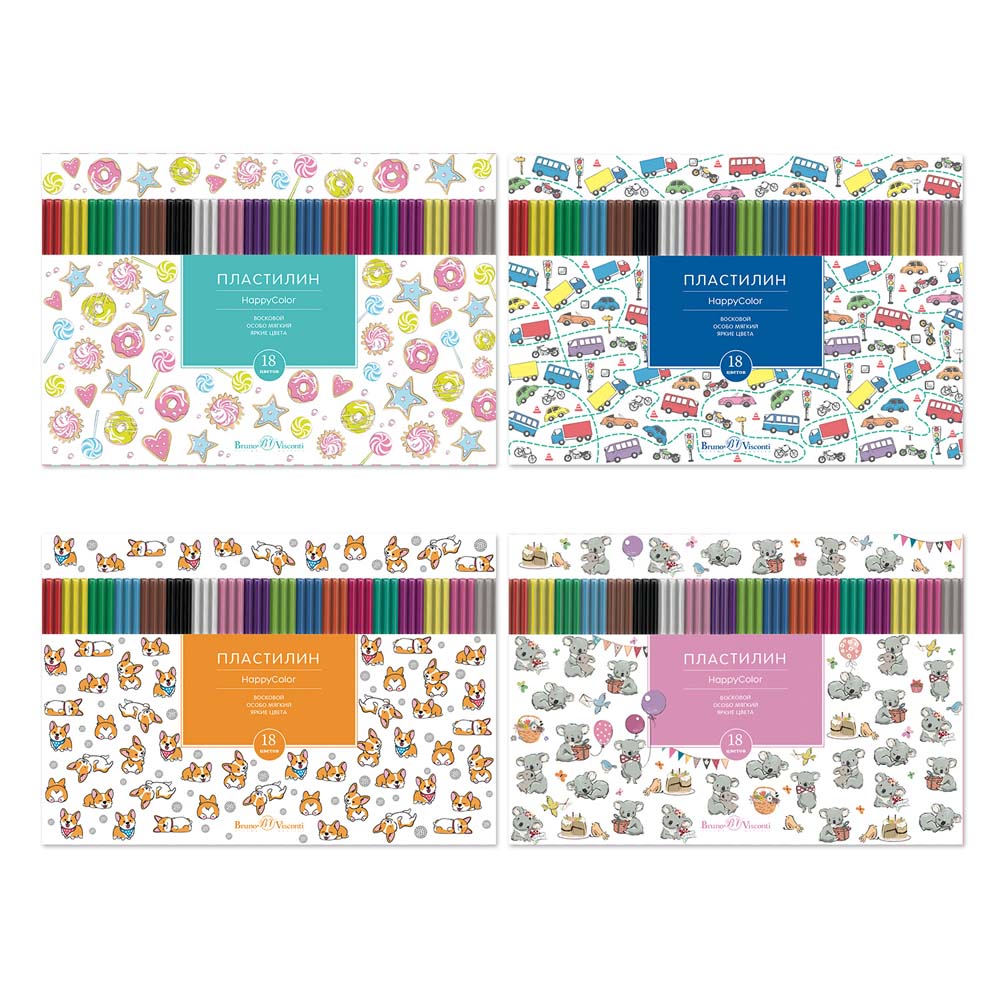 пластилин восковой "bruno visconti "happycolor" 18 цв. 375гр асс-т Пластилин восковой "bruno visconti "happycolor" 18 цв. 375гр асс-т