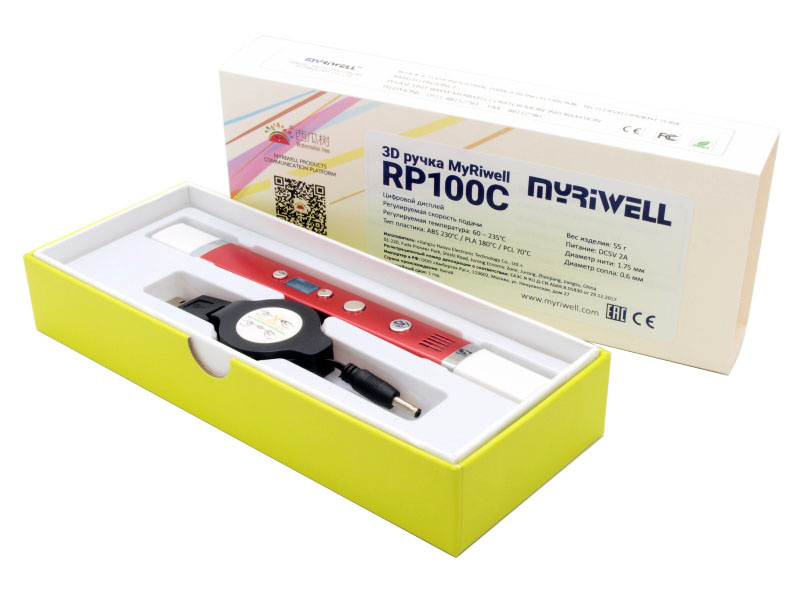 набор д/творч.ручка 3d "myriwell rp100с",красная,abs/pla Набор д/творч.ручка 3d "myriwell rp100с",красная,abs/pla