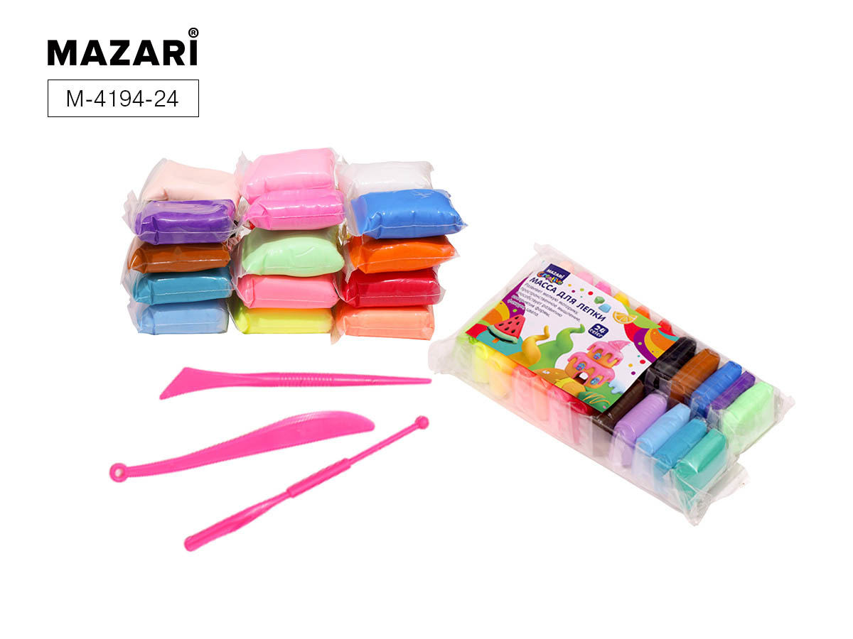 пластилин "mazari" легкий 24 цв. 3 стека Пластилин "mazari" легкий 24 цв. 3 стека