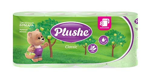 бумага туалетная "plushe" "зеленое яблоко" 2 сл.,8 рул.,18м. Бумага туалетная "plushe" "зеленое яблоко" 2 сл.,8 рул.,18м.