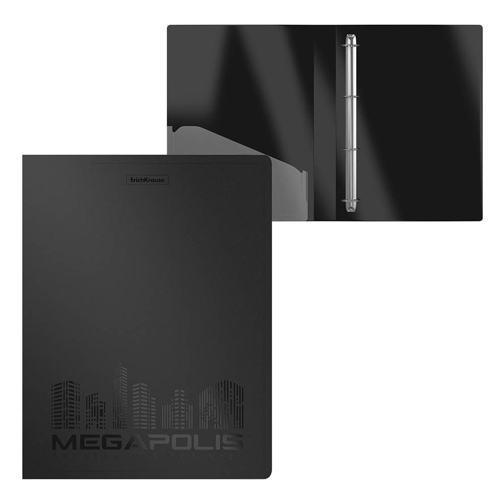 папка пласт. с 4-я кольцами 2,4см "ek megapolis" чёрн. Папка пласт. с 4-я кольцами 2,4см "ek megapolis" чёрн.