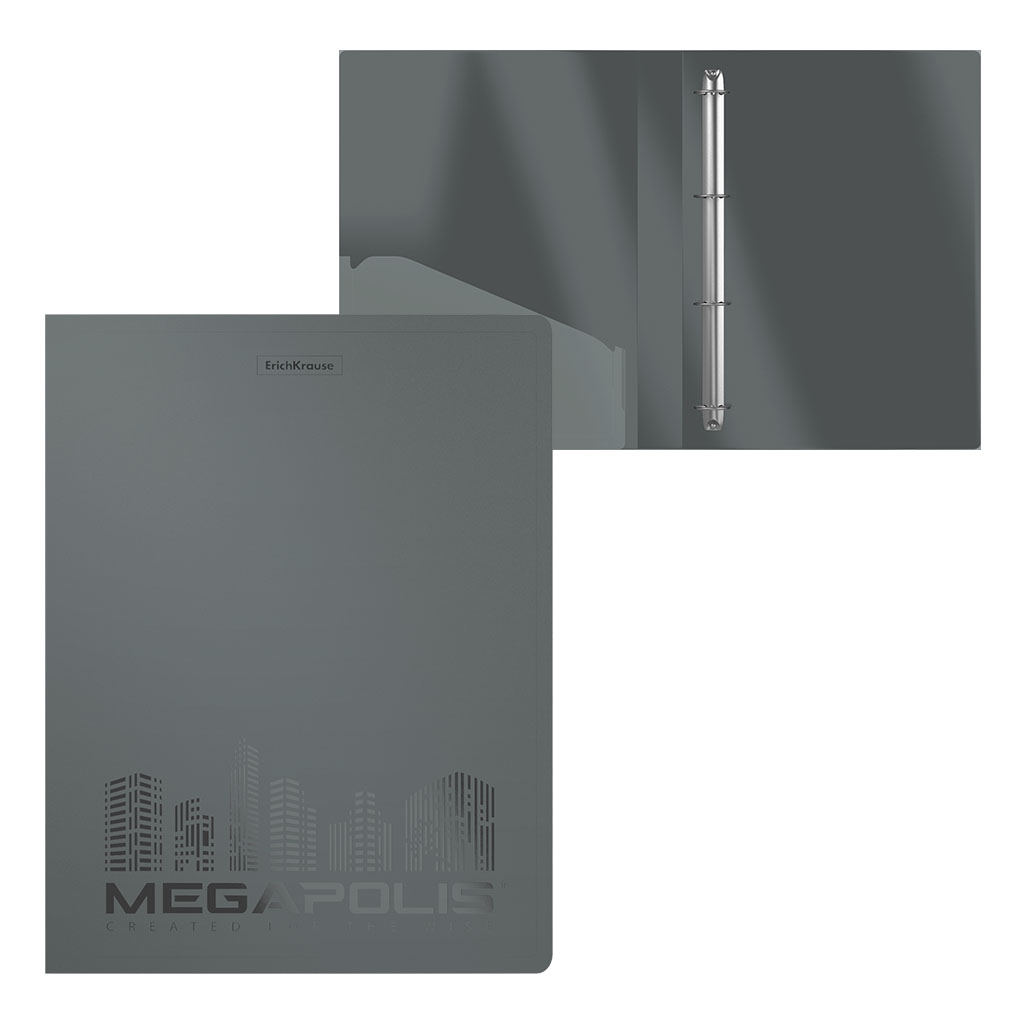 папка пласт. с 4-я кольцами 2,4см "ek megapolis" сер. Папка пласт. с 4-я кольцами 2,4см "ek megapolis" сер.