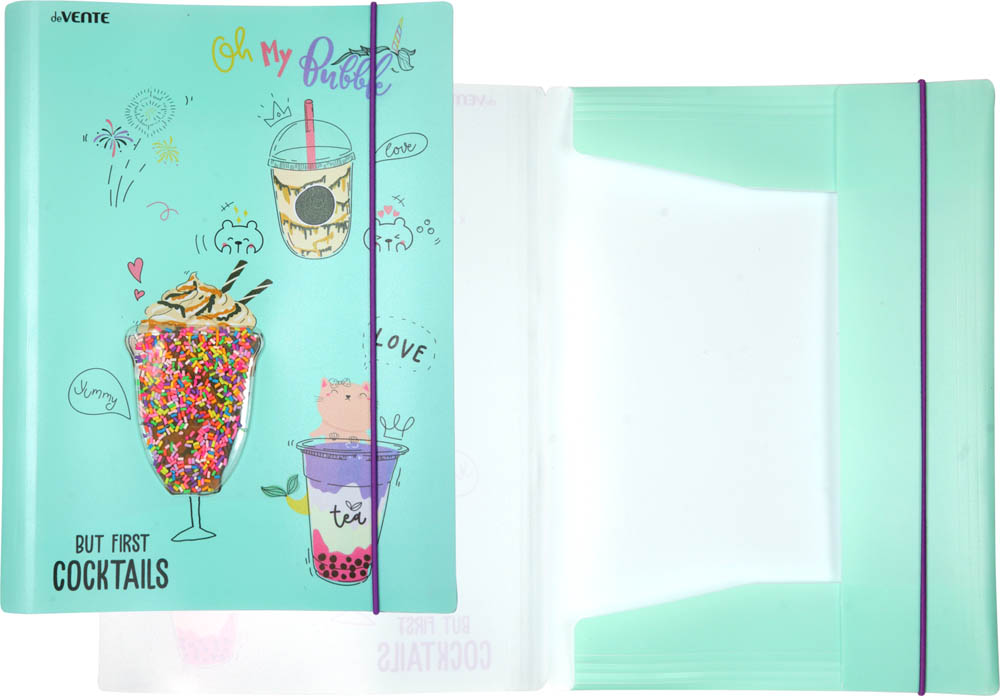 папка пластиковая на резинке а4 "devente" "unicorn cocktai" с конфетти,пастельн.мятный Папка пластиковая на резинке а4 "devente" "unicorn cocktai" с конфетти,пастельн.мятный