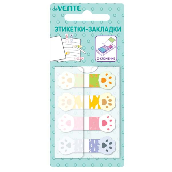 закладки с липким краем devente "cat paws" 44х15мм 4цв. по 20л. пластик асс-т Закладки с липким краем devente "cat paws" 44х15мм 4цв. по 20л. пластик асс-т