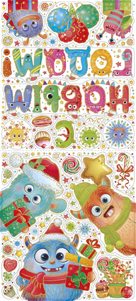 наклейки витражные "зверята с подарками" 84х38см, раскраска Наклейки витражные "зверята с подарками" 84х38см, раскраска