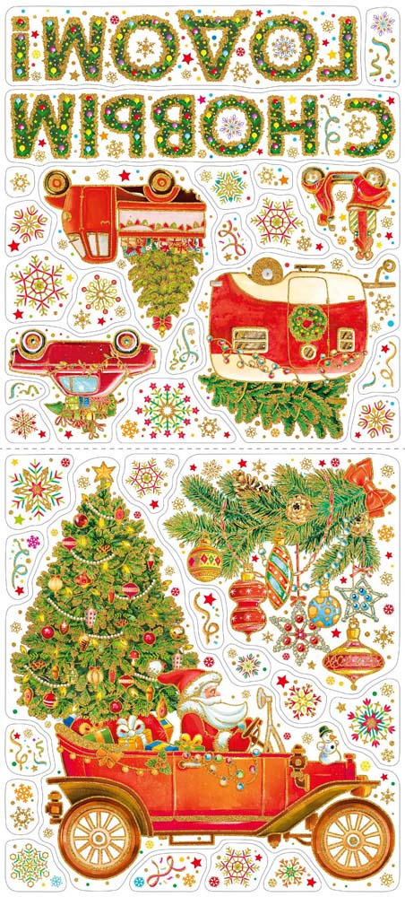 наклейки витражные "дед мороз спешит дарить подарки" 84х38см, раскраска Наклейки витражные "дед мороз спешит дарить подарки" 84х38см, раскраска