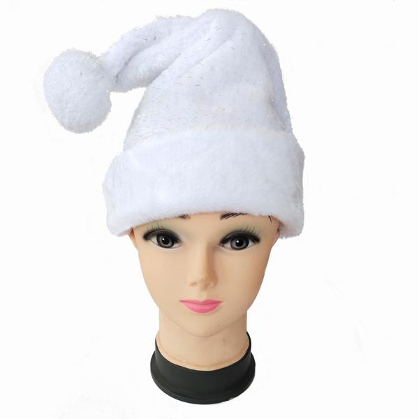 карнавальный колпак деда мороза белый 28х38см Карнавальный колпак деда мороза белый 28х38см