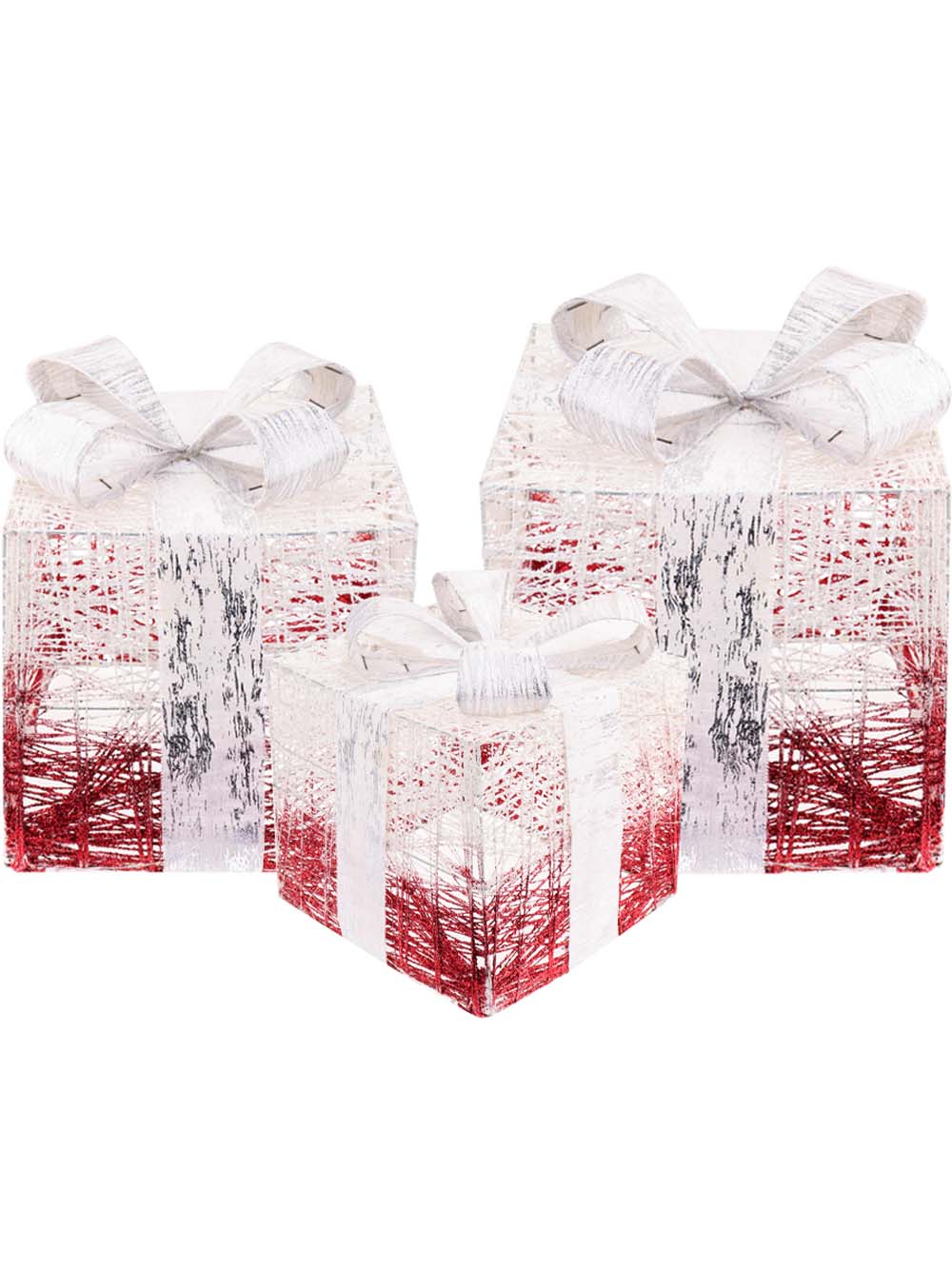 набор фигур светодиодных "три подарка" белая лента 16/21/26см на батарейках Набор фигур светодиодных "три подарка" белая лента 16/21/26см на батарейках