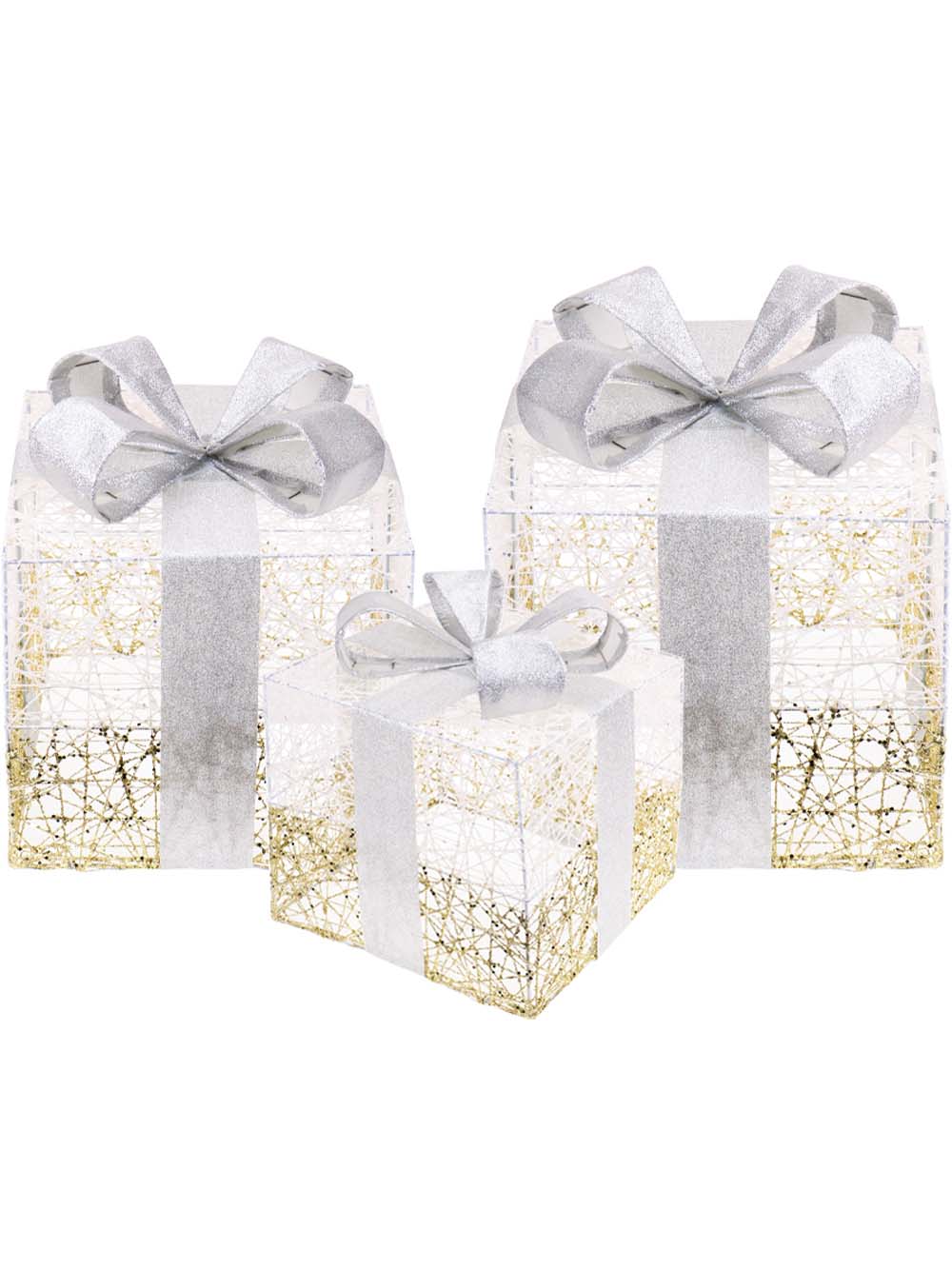 набор фигур светодиодных "три подарка" серая лента 16/21/26см на батарейках Набор фигур светодиодных "три подарка" серая лента 16/21/26см на батарейках