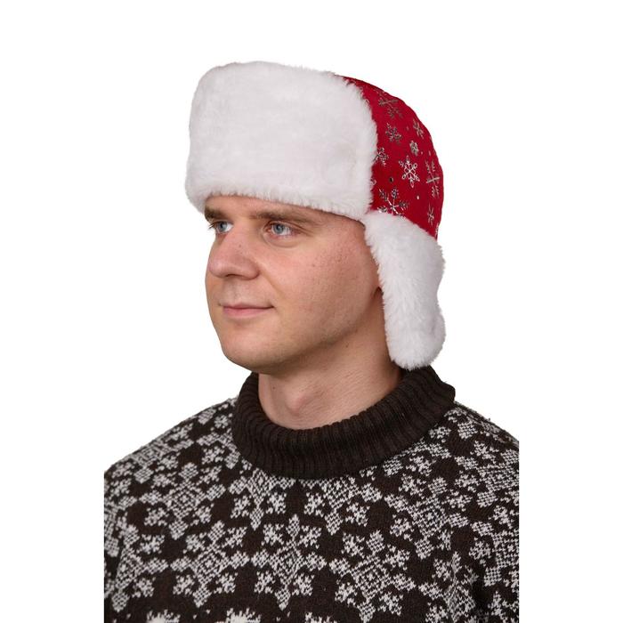 шапка-ушанка "дедушка мороз" звёздочки р.56-58 Шапка-ушанка "дедушка мороз" звёздочки р.56-58