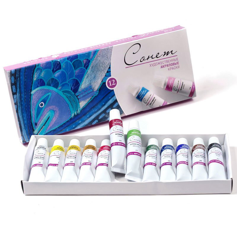 краски акриловые "сонет" ("зхк") 12цв 10мл туба Краски акриловые "сонет" ("зхк") 12цв 10мл туба