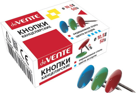 кнопка-гвоздик цветная 9мм "devente" 50шт карт. уп. Кнопка-гвоздик цветная 9мм "devente" 50шт карт. уп.