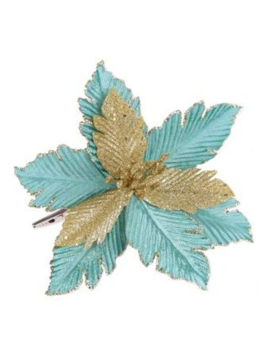 украшение "цветок" бирюзово-золотой 20х20х17см клипса Украшение "цветок" бирюзово-золотой 20х20х17см клипса