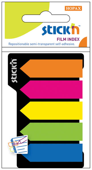 закладки с липким краем "stick'n" 45х12мм 5цв. по 25л. пластик Закладки с липким краем "stick'n" 45х12мм 5цв. по 25л. пластик