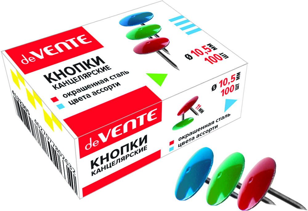 кнопка-гвоздик цветная "devente" 100шт карт. уп. Кнопка-гвоздик цветная "devente" 100шт карт. уп.