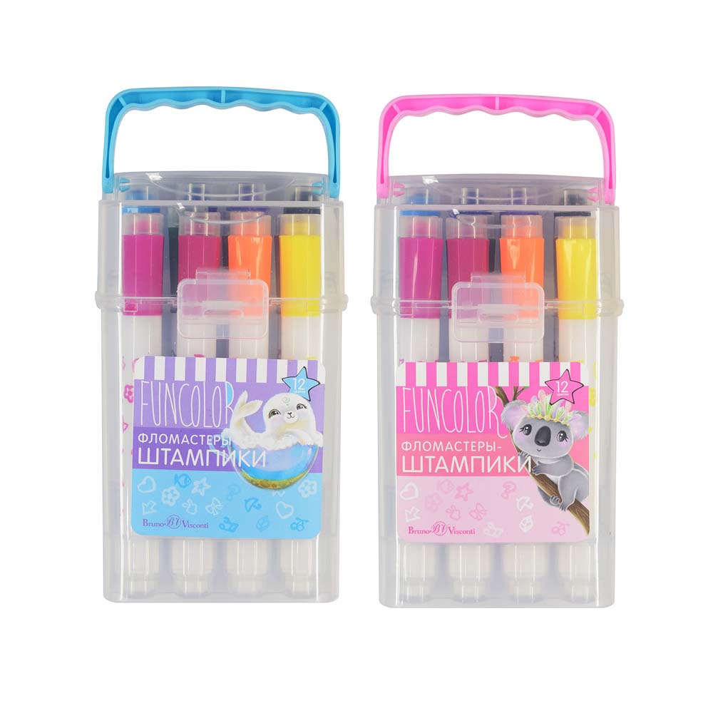 фломастеры со штампом "bruno visconti "funcolor" 12 цв. в пластиковом пенале Фломастеры со штампом "bruno visconti "funcolor" 12 цв. в пластиковом пенале