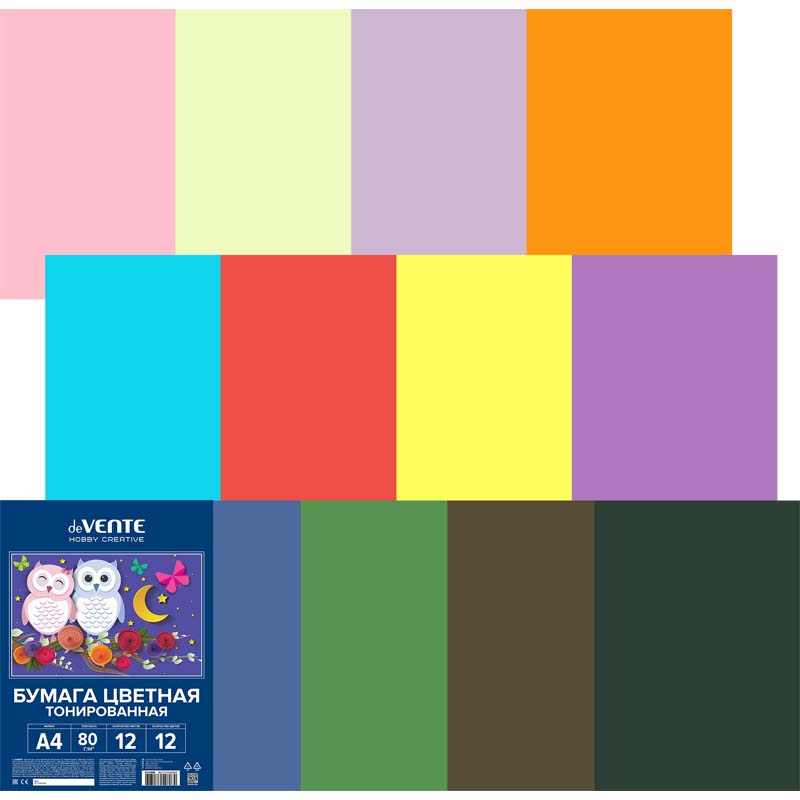 бумага цветная а4 12л. 12цв. тонированная (devente) Бумага цветная а4 12л. 12цв. тонированная (devente)