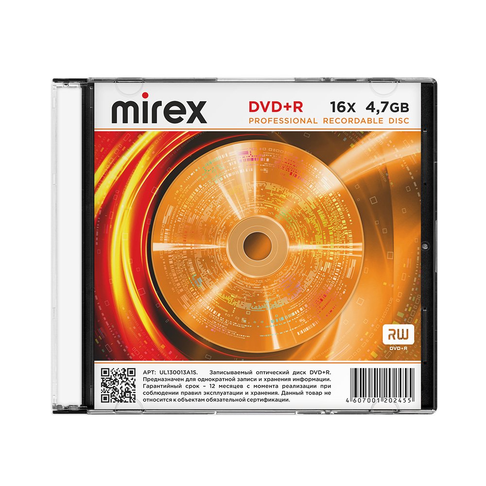 диск dvd+r "mirex" 8x-16х slim Диск dvd+r "mirex" 8x-16х slim