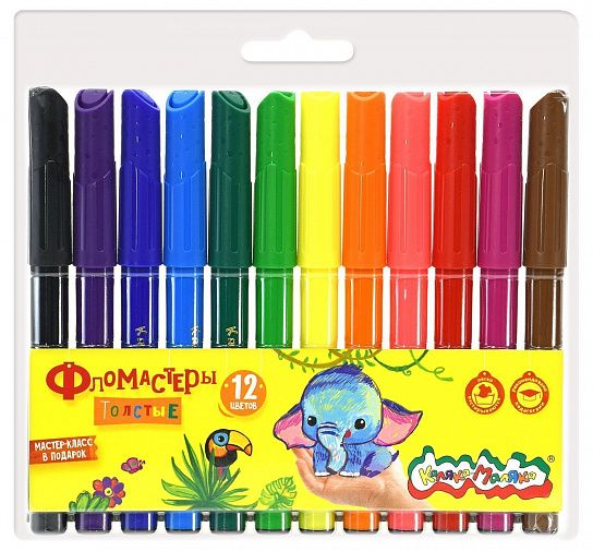 фломастеры "каляка-маляка" 12 цв. толстые Фломастеры "каляка-маляка" 12 цв. толстые