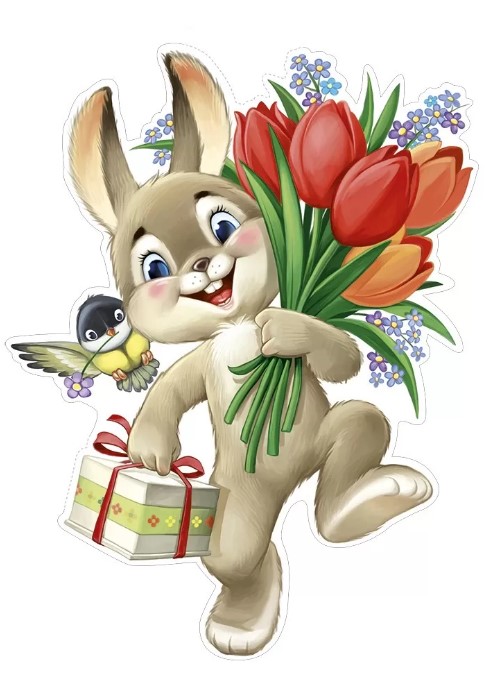 плакат "заяц и синица с тюльпанами" фигурный а3 Плакат "заяц и синица с тюльпанами" фигурный а3