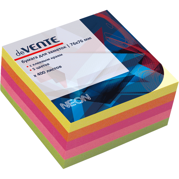 бумага д/зам.с лип.краем devente 76х76 неон 5цв. 400л. Бумага д/зам.с лип.краем devente 76х76 неон 5цв. 400л.