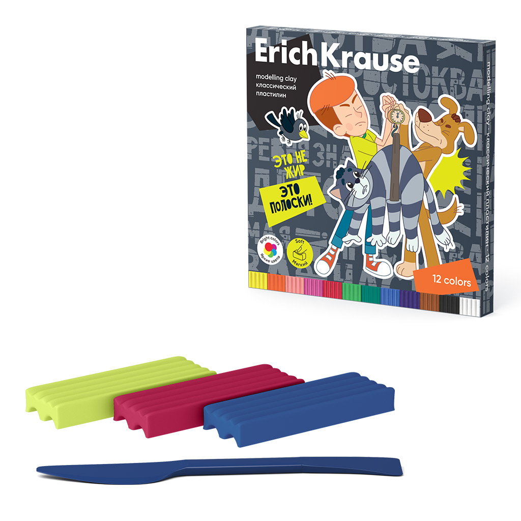 пластилин "простоквашино" (erich krause) 12цв. 180г, стек Пластилин "простоквашино" (erich krause) 12цв. 180г, стек