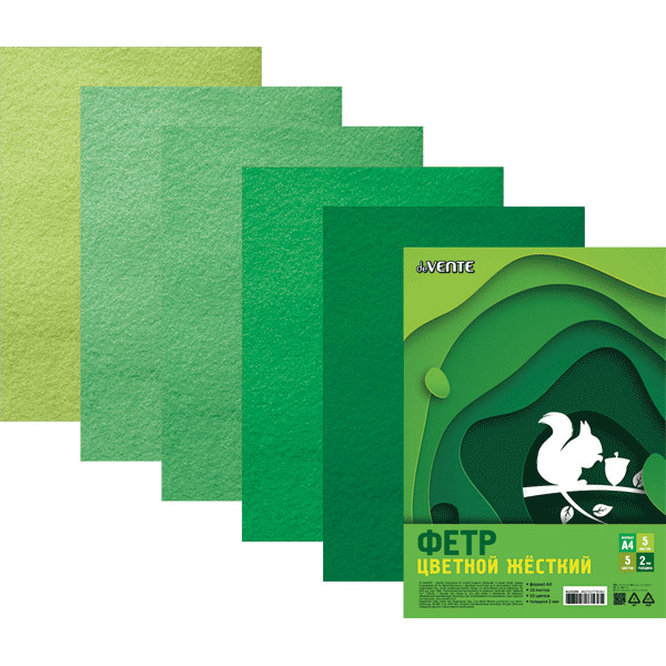 фетр а4 1,5мм 5цв.5л. devente "оттенки зелёного" жёсткий Фетр а4 1,5мм 5цв.5л. devente "оттенки зелёного" жёсткий