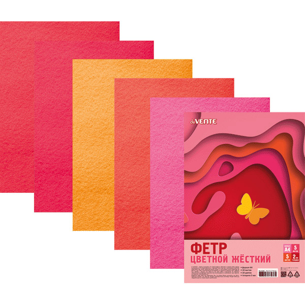 фетр а4 1,5мм 5цв.5л. devente "оттенки красного" жёсткий Фетр а4 1,5мм 5цв.5л. devente "оттенки красного" жёсткий