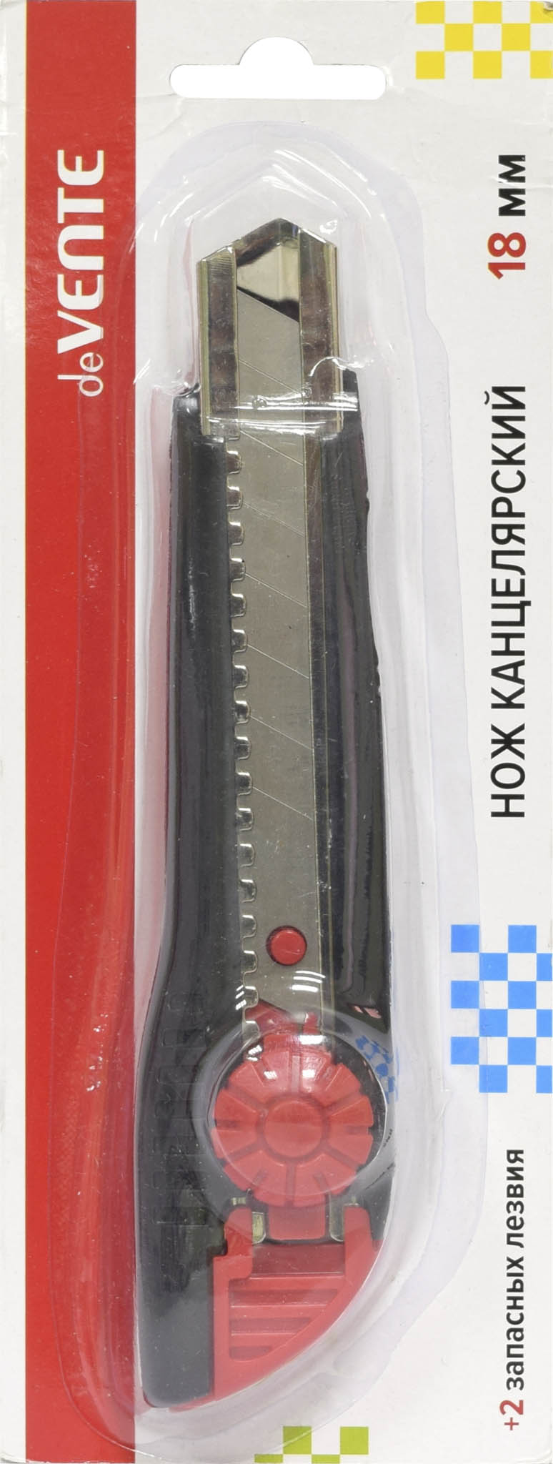 нож канцелярский с лезвием 18мм, мет.вставка "devente" чёрный с красным +2лез.блистер Нож канцелярский с лезвием 18мм, мет.вставка "devente" чёрный с красным +2лез.блистер