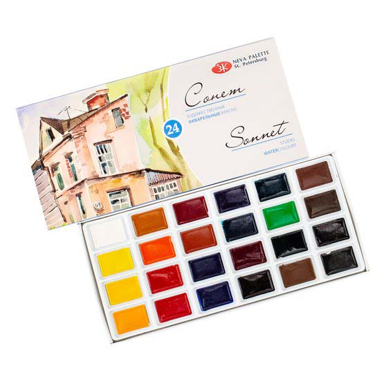 краски акв. художеств. "сонет" 24 цв.кюветы Краски акв. художеств. "сонет" 24 цв.кюветы