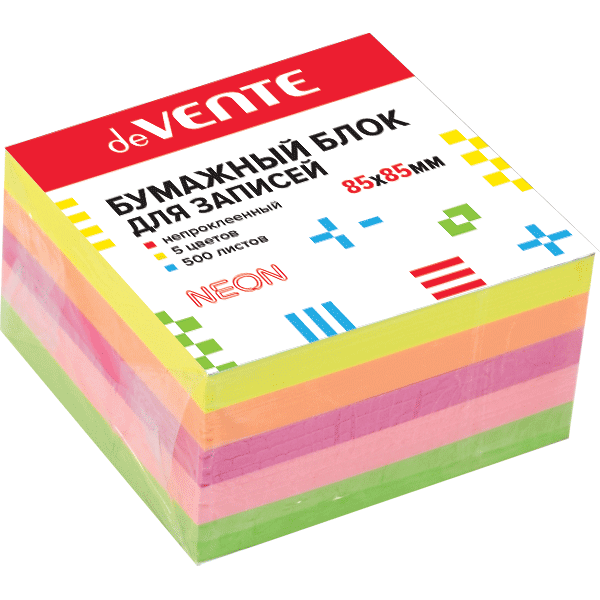 бумага для заметок 85х85мм 5цв.неон. 500л. "devente" Бумага для заметок 85х85мм 5цв.неон. 500л. "devente"