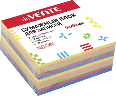 бумага для заметок 90х90мм 5цв.неон. 400л. "devente" Бумага для заметок 90х90мм 5цв.неон. 400л. "devente"