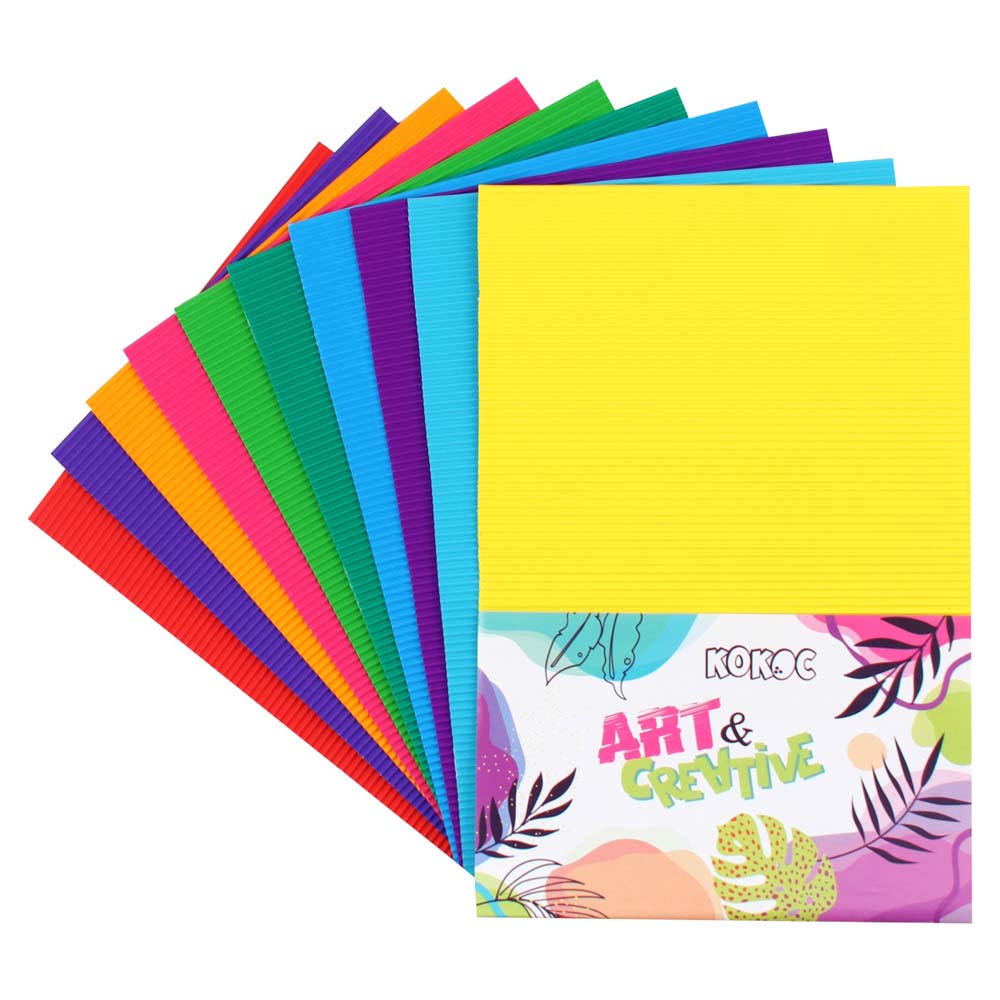 картон цветной а4 гофрированный 10л. 10цв. немелованный (кокос) Картон цветной а4 гофрированный 10л. 10цв. немелованный (кокос)