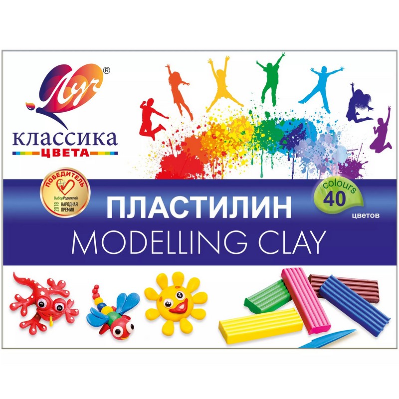 пластилин "классика" ("луч") 40 цветов 800гр.стек Пластилин "классика" ("луч") 40 цветов 800гр.стек