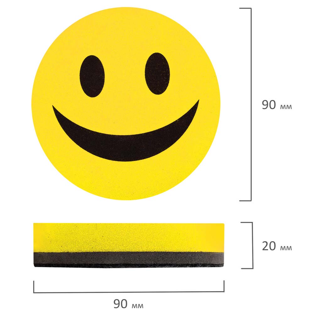губка-стиратель для маркерной доски с магнитом 9см "смайлик" Губка-стиратель для маркерной доски с магнитом 9см "смайлик"