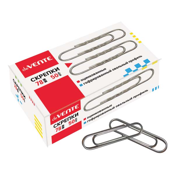 скрепки 78мм гофрированные оцинкованные 50 шт. "devente" карт.уп. Скрепки 78мм гофрированные оцинкованные 50 шт. "devente" карт.уп.