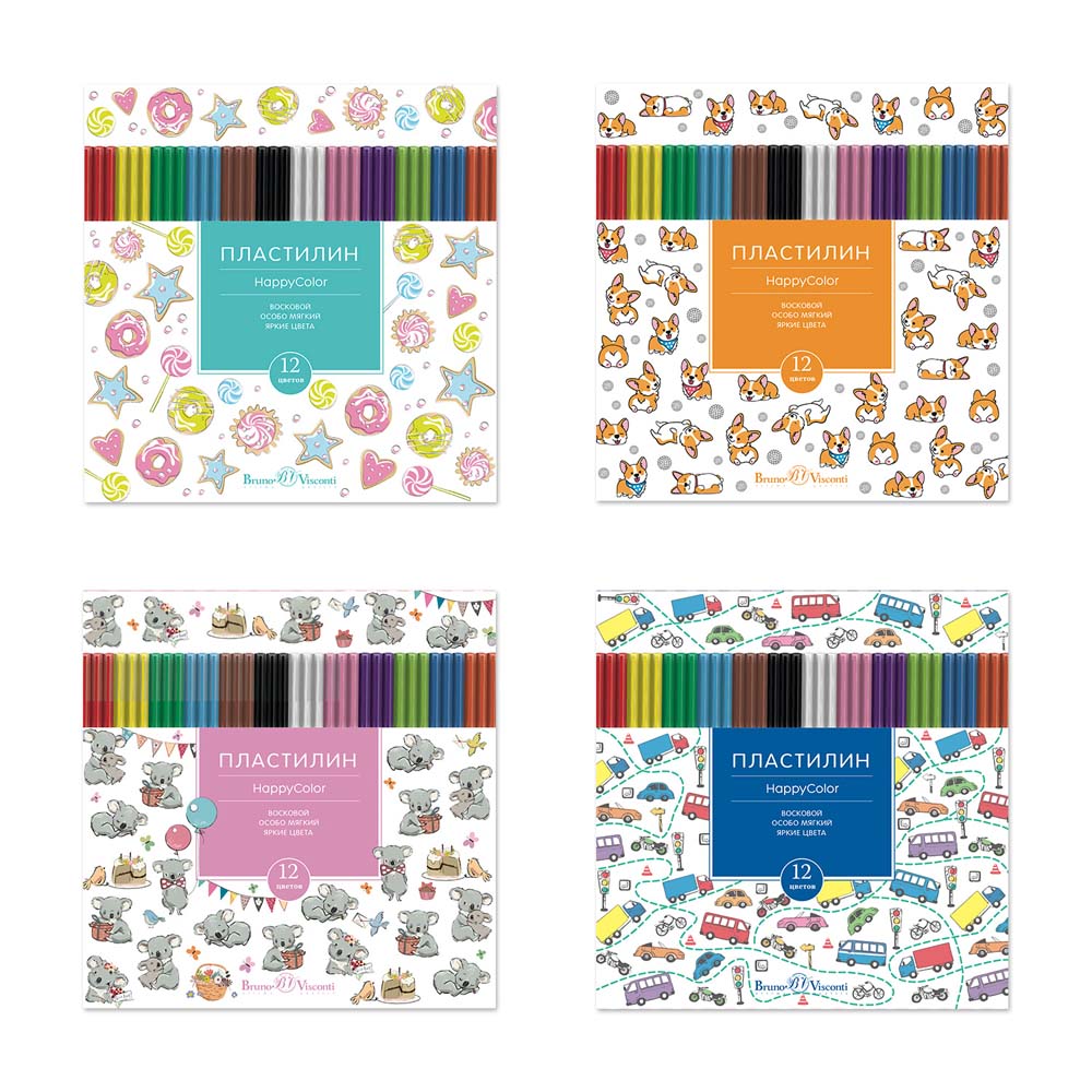 пластилин восковой "bruno visconti "happycolor" 12 цв. 250гр асс-т Пластилин восковой "bruno visconti "happycolor" 12 цв. 250гр асс-т